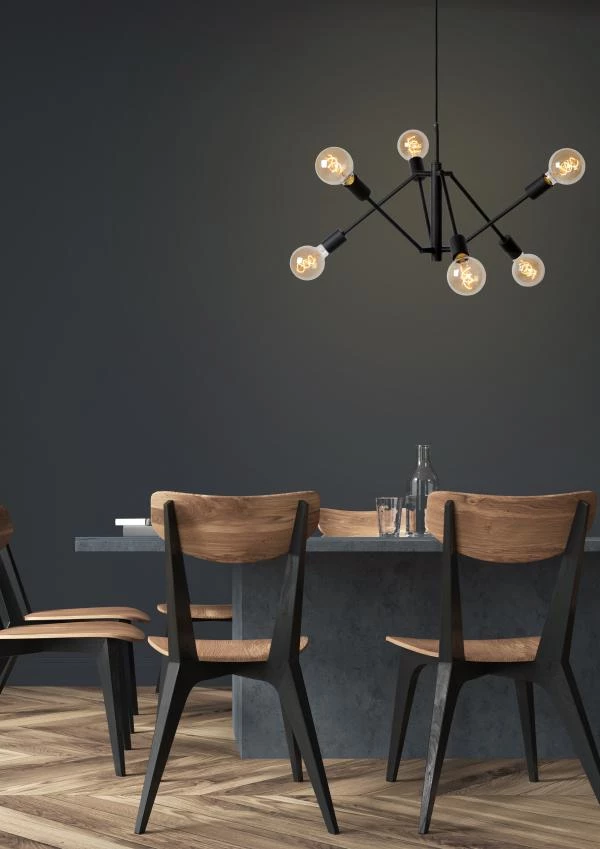 Lucide LESTER - Pendant light - 6xE27 - Black - atmosphere 3